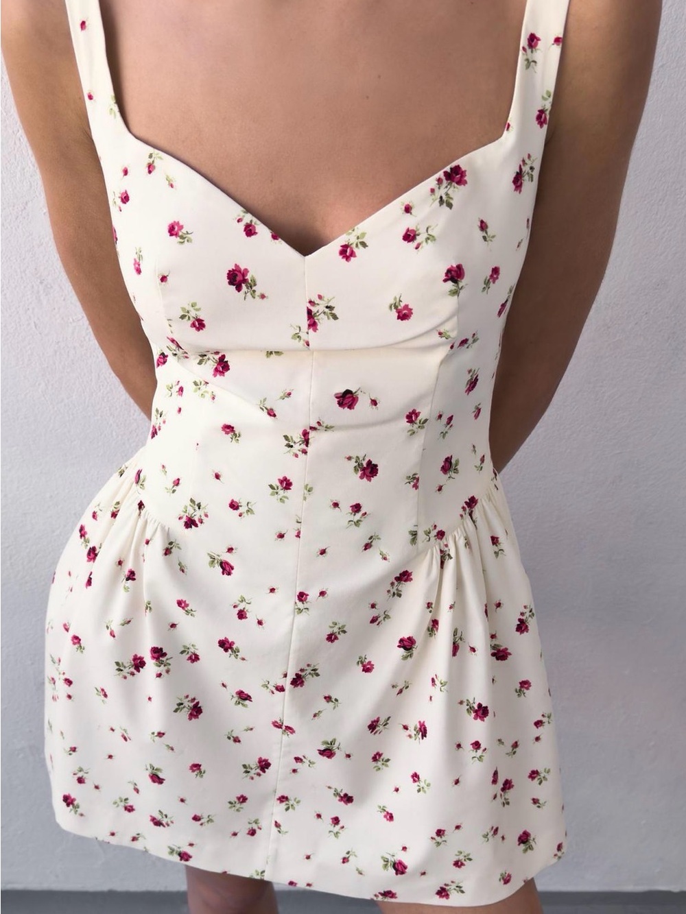 White Floral Sundress with Pink Rose Print